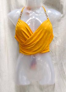Yellow Halter Crop Top