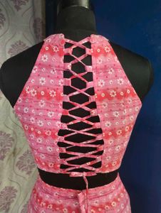 Pink Printed Halter Co-ord Dress.
