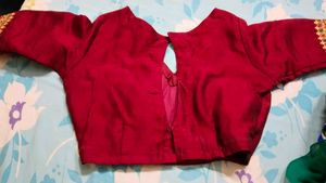 Green Bandhej With Maroon Designer Blouse.
