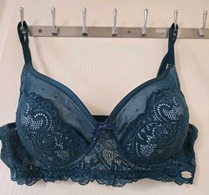 Enamor Teal Padded Lace Bra