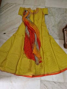 Elegant Mustard Anarkali Kurta with Dupatta