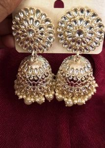 New Fresh Pack Piece Golden White Jhumkas