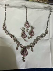 Pink&amp;silver Stone Necklace ❤️