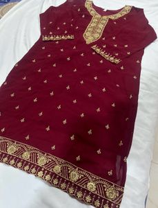 Maroon Embroidered Kurta Set