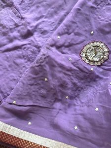 Embroidered Lavender Saree With Silver Work