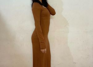 Brown Long Sleeve Bodycon  Dress