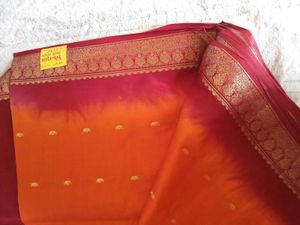 Orange &amp; Pink Silk Saree with Gold Accents