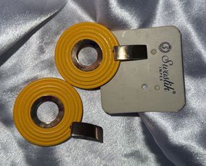 Swastik Yellow &amp; Gold Earrings
