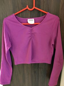 Koovs Pink Color Full Sleeve Crop To