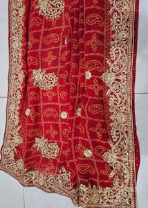 Beautiful Red Bandhani Saree With Amazing Work