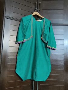 Saya Women Green Cotton Jacket Style Kurta