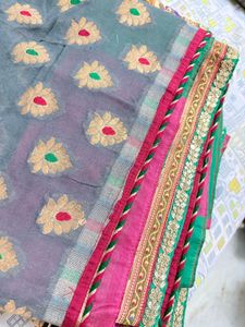 Gray Floral Print Cotton Saree