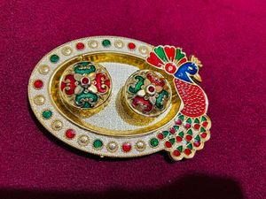Decorative poojahaldi kumkum peacock newwdttag