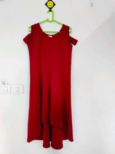 Red Cold Shoulder High-Low Dress