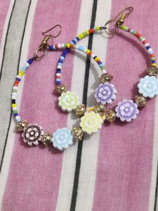 Boho Beaded Flower Hoop Earrings