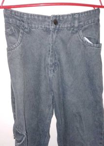 Ash Colour Baggy Jeans with Elastic Hem