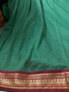 Good Green And Maroon Border Saree For Grabs