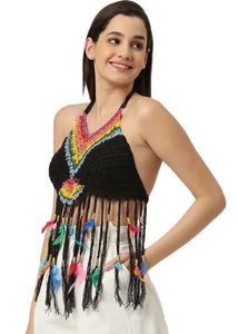 Crochet Halter Fringe Top