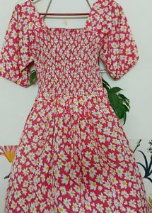 Pink Color Smoked Dress