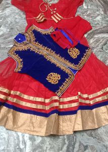 Red & Blue Embroidered Lehenga Choli