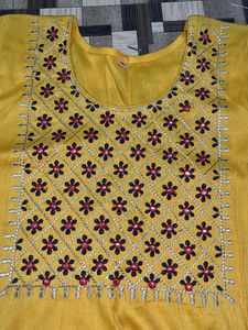 Yellow Embroidered Kurti Top