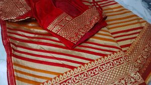 GOLDEN &amp; BRIGHT RED SAREE