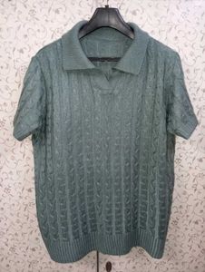 Knitted V- Neck  Polo T-Shirt