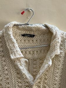 Zudio Off-White Knitted Collared Shirt