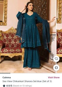 TealBlue Embroidered Kurta by aacho