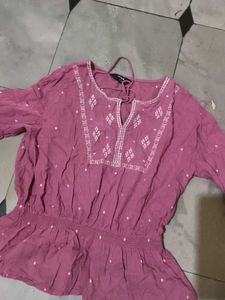 Pink Embroidered Peplum Top