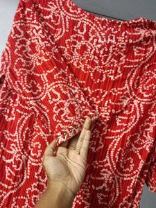 orange Printed embroidery Kurta