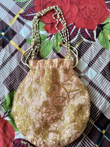 Peach Embroidered Potli Bag