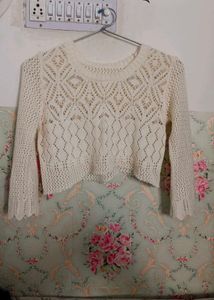 Women Self Design Crop Pullover Ribbed Sweater