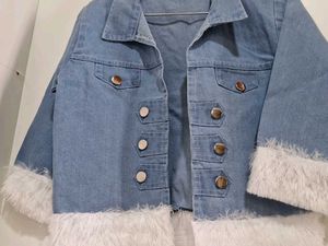 Denim Jacket with Fur Trim