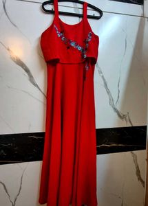 Red Floral Applique Maxi Dress