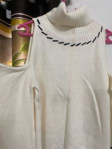 Venus Ivory Cold Shoulder Turtleneck Sweater