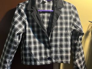 Collar Plaid Crop Blazer And Skater Skirt Set