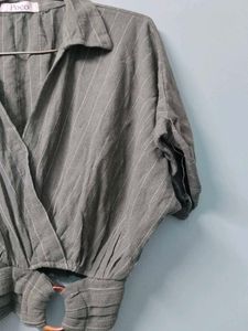 Green Crop Top And Trouser Set For Girls