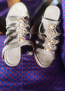 Braided Wedge Sandals with Stone Accents