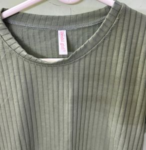 Olive Green Ribbed Long Sleeve Top