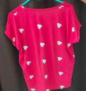 Red Heart Print Top