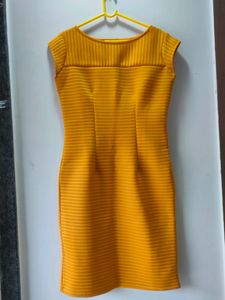 Mustard Yellow Ribbed Sheath Dress