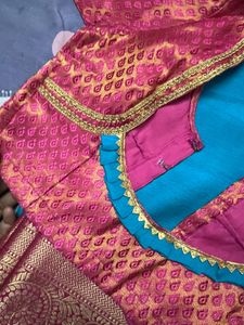 Teal &amp; Gold Saree with Blouse