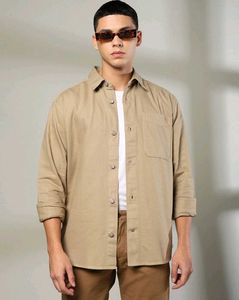 Vintage Style Tan Button-Down Shirt