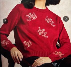 Embroidered Maroon Knit Sweater