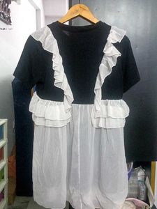 Ruffle Trim Black &amp; White Top Dress