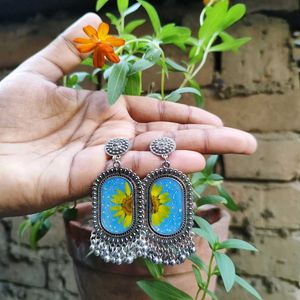 Blue And Yellow Real Daisy Jhumka
