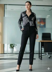 🇪🇸Chic Monochrome Abstract Print V-Neck Top