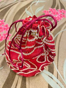Red Potli With Sequence Work