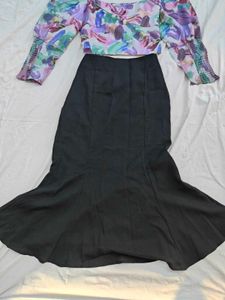 SHEIN Floral Top &amp; Black Mermaid Skirt Set